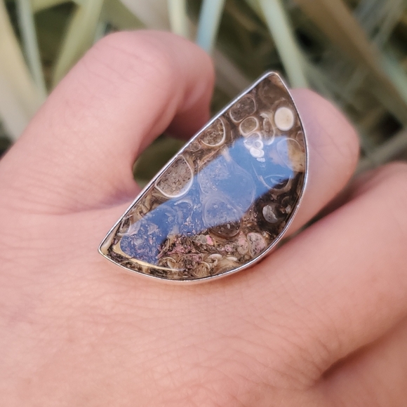 New Turritella Agate Fossil 925 Silver Ring. - Picture 5 of 12